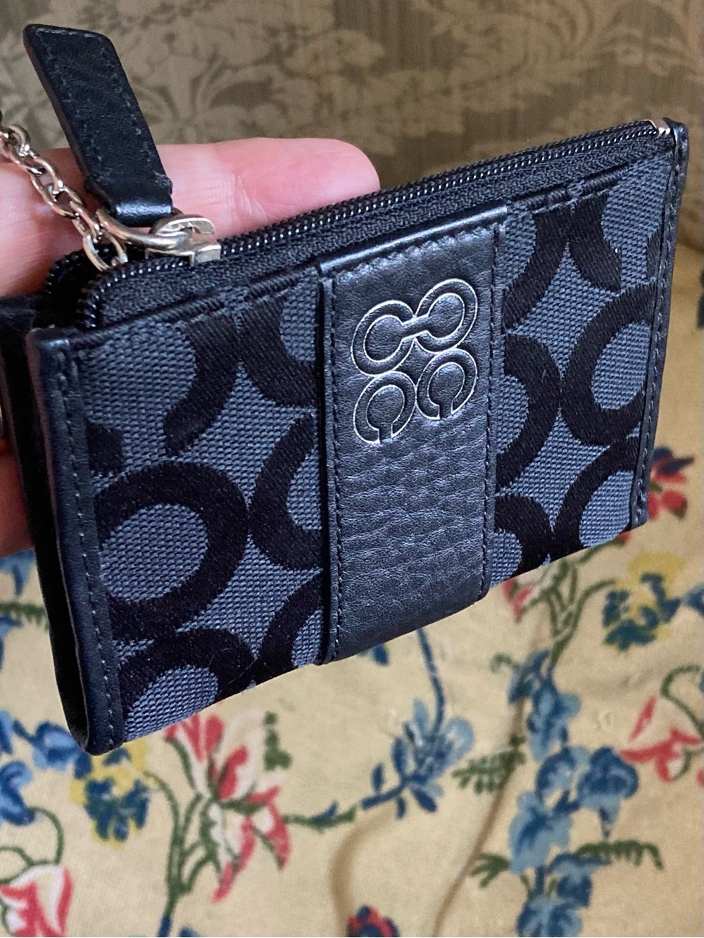 Coach Mini Skinny card wallet keychain optic C signature Op art